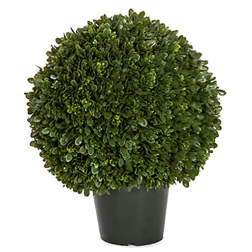 24" Outdoor UV-Resistant Artificial Japanese Boxwood Ball-Shaped Topiary w/Pot -Green