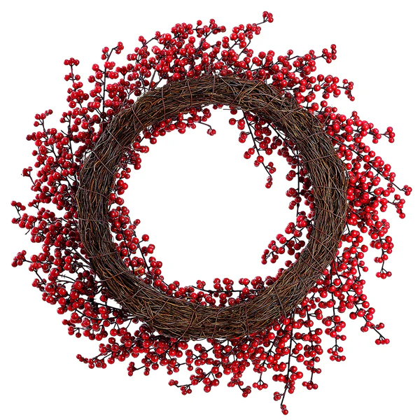 24" Outdoor Water-Resistant Plastic Artificial Berry Wreath -Red (Pack of 2) - Image 2