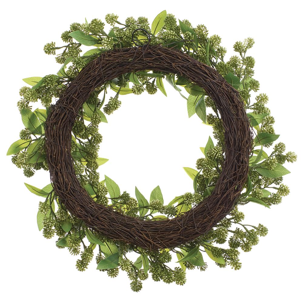 24" PE Sedum Artificial Wreath -Cream/Green - Image 2