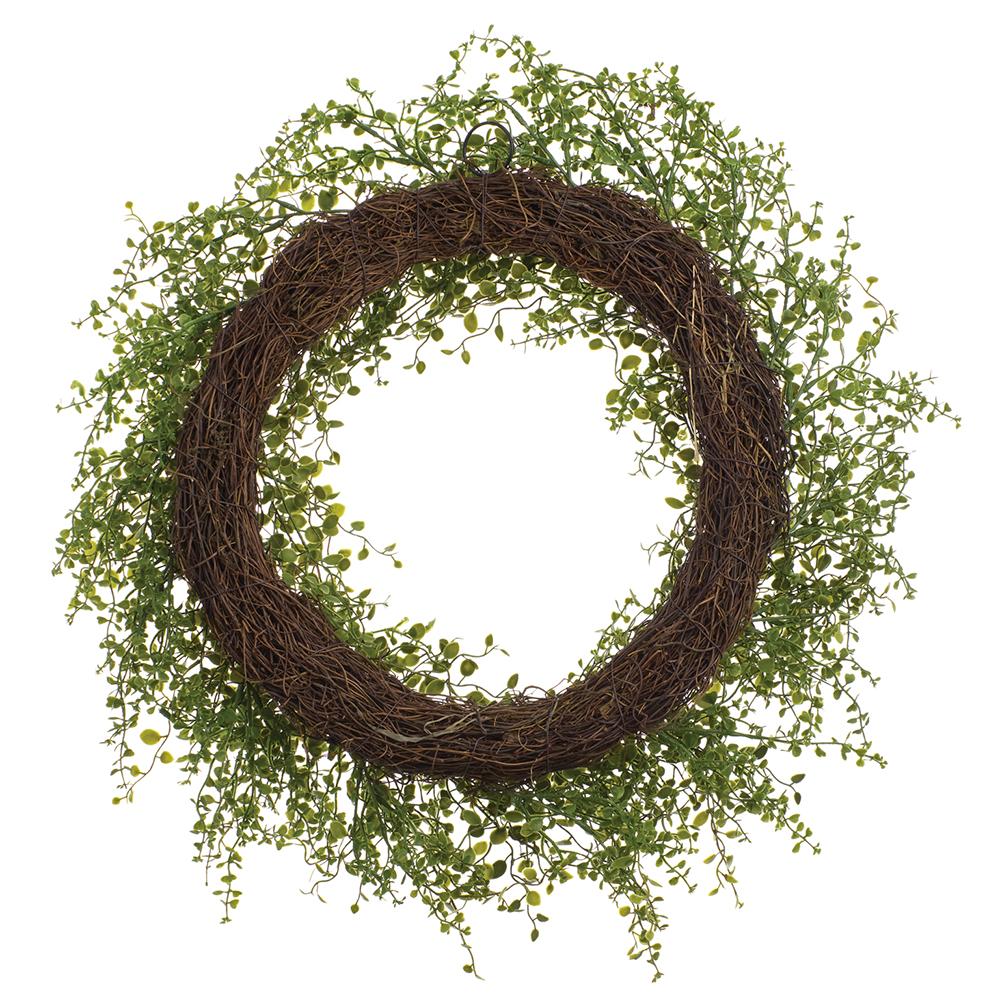 24" PE Soft-Touch Muehlenbeckia Wire Artificial Wreath -Green - Image 2