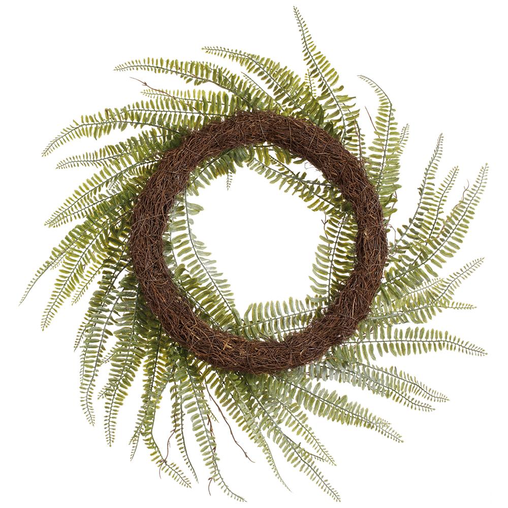 24" PE Soft-Touch Woodland Fern Leaf Artificial Wreath -Green/Gray - Image 2