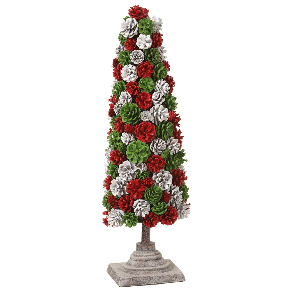 24" Pinecone Artificial Cone-Shaped Topiary w/Base -Mixed Colors (Pack of 2)