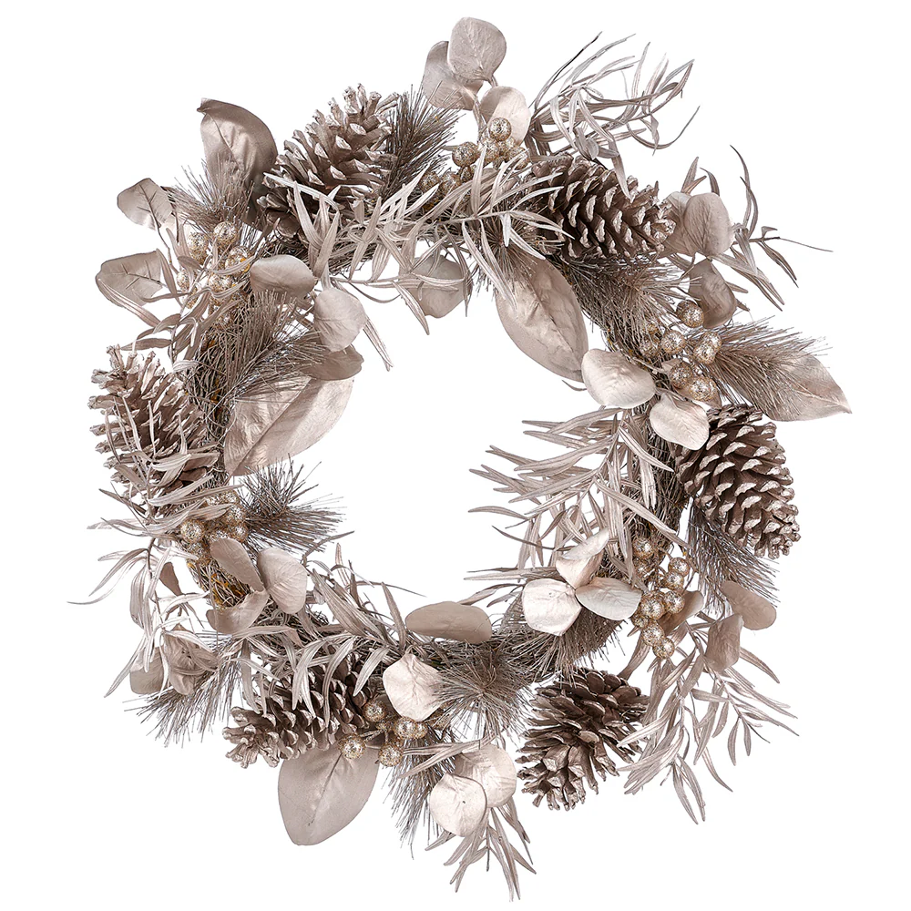 24" Pinecone, Berry & Eucalyptus Leaf Artificial Wreath -Tiffany Gold (Pack of 2)