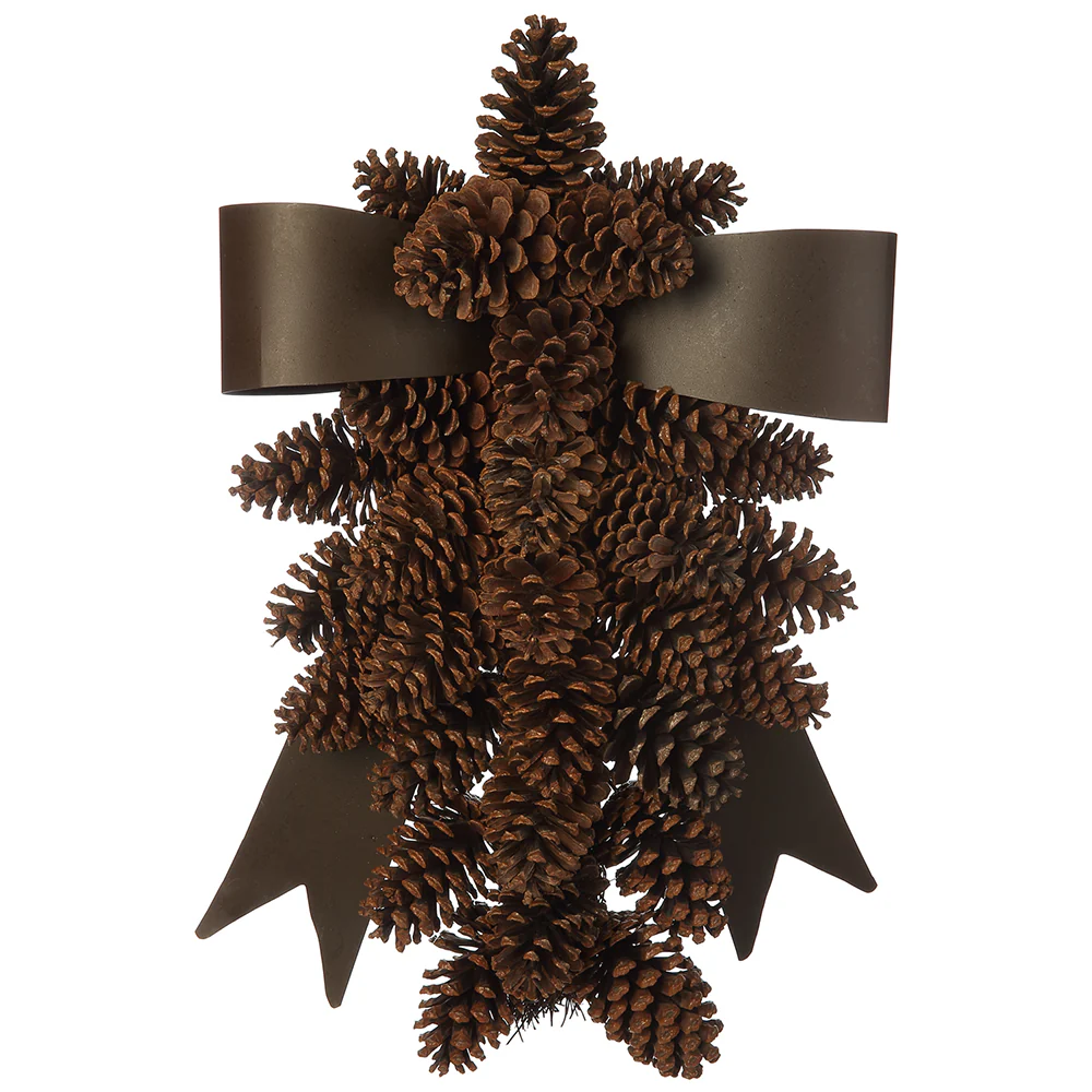 24" Pinecone & Bow Teardrop Swag -Brown (Pack of 4)