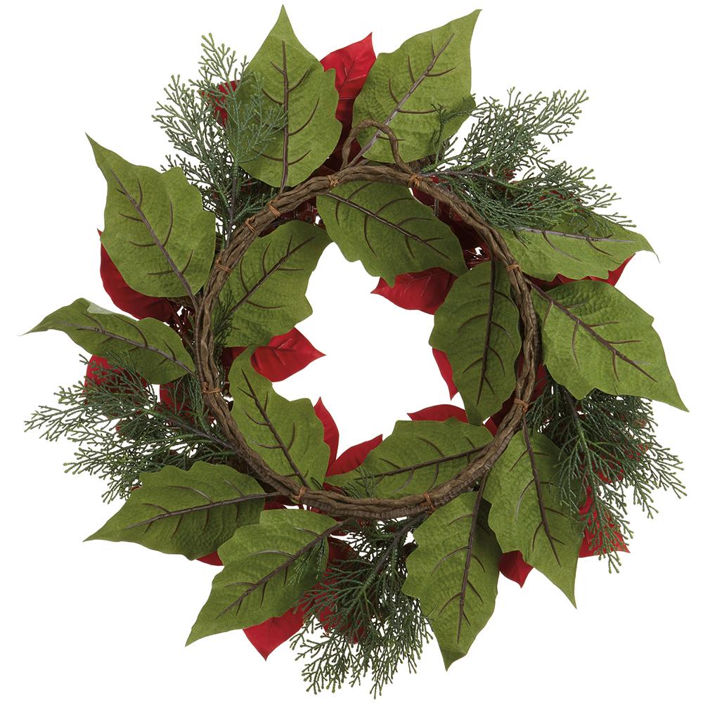 24" Poinsettia Flower, Pinecone, Berry & Pine Artificial Wreath -Red/Brown (Pack of 2) - Image 2