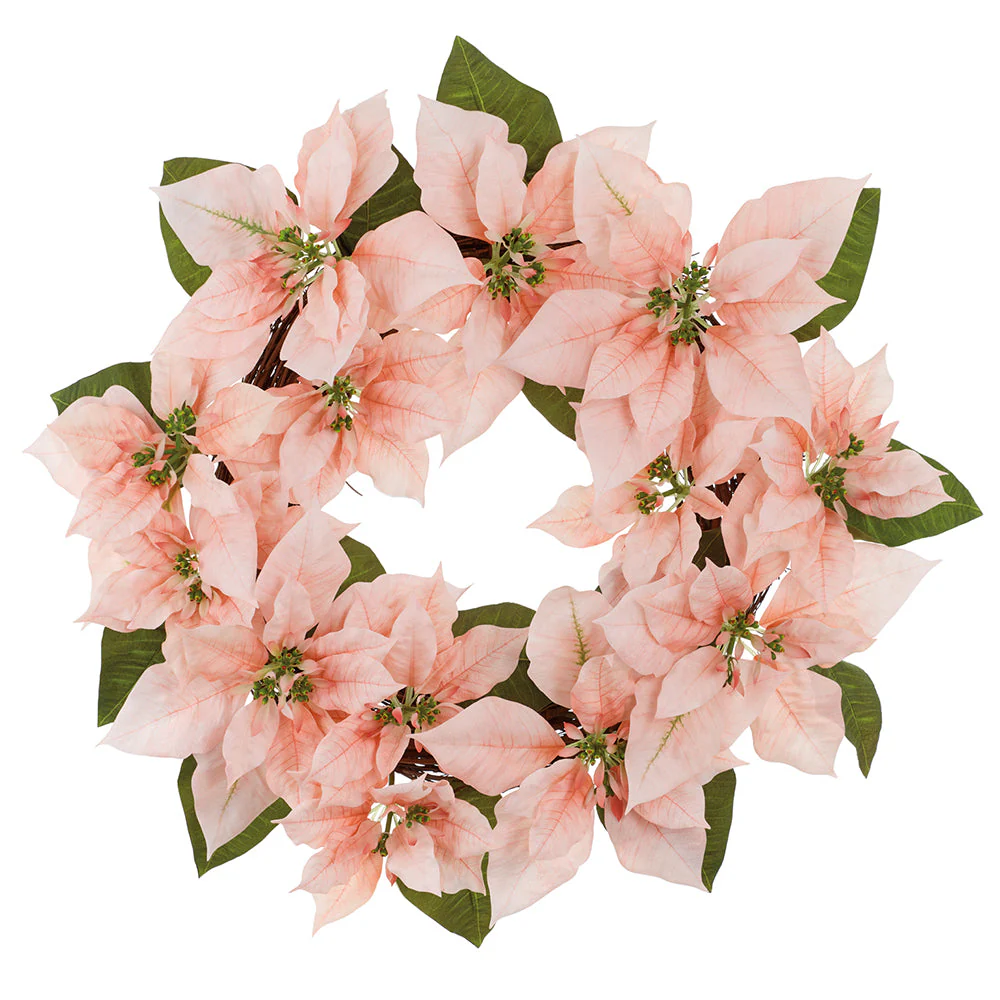 24" Poinsettia Flower Silk Wreath -Pink (Pack of 4)