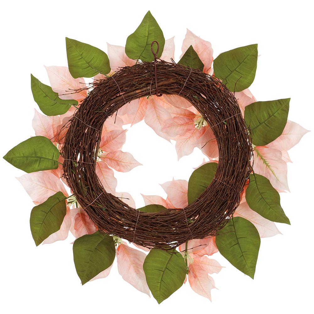 24" Poinsettia Flower Silk Wreath -Pink (Pack of 4) - Image 2