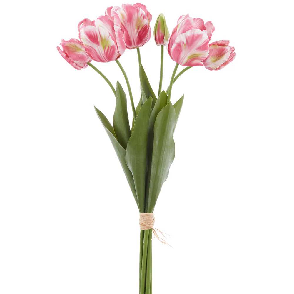 24" Real Touch Parrot Tulip Silk Flower Stem Bundle -Boysenberry/Green (Pack of 6)