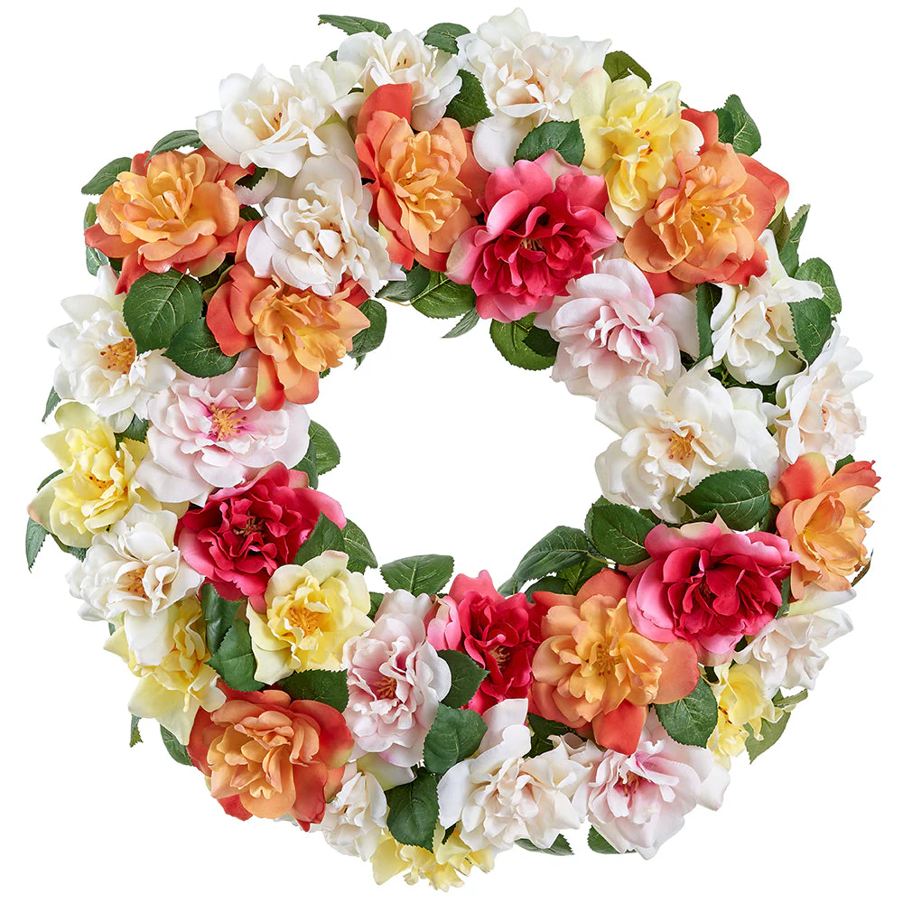 24" Rose Silk Flower Wreath -Mixed Colors (Pack of 2)