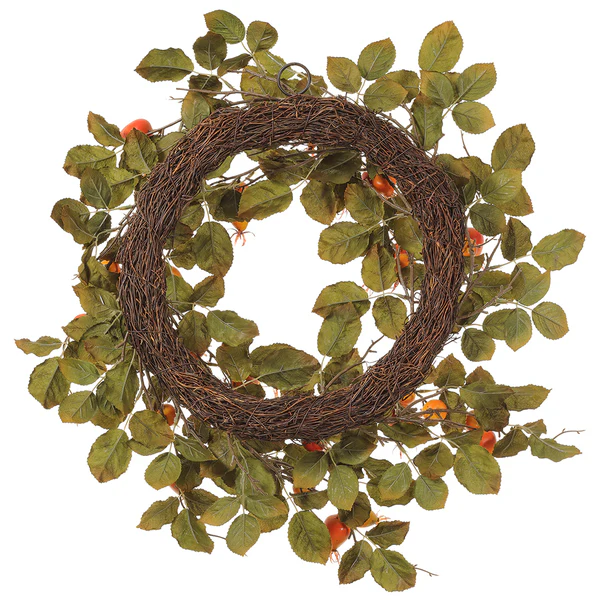 24" Rosehip Berry Silk Wreath -Orange (Pack of 2) - Image 2