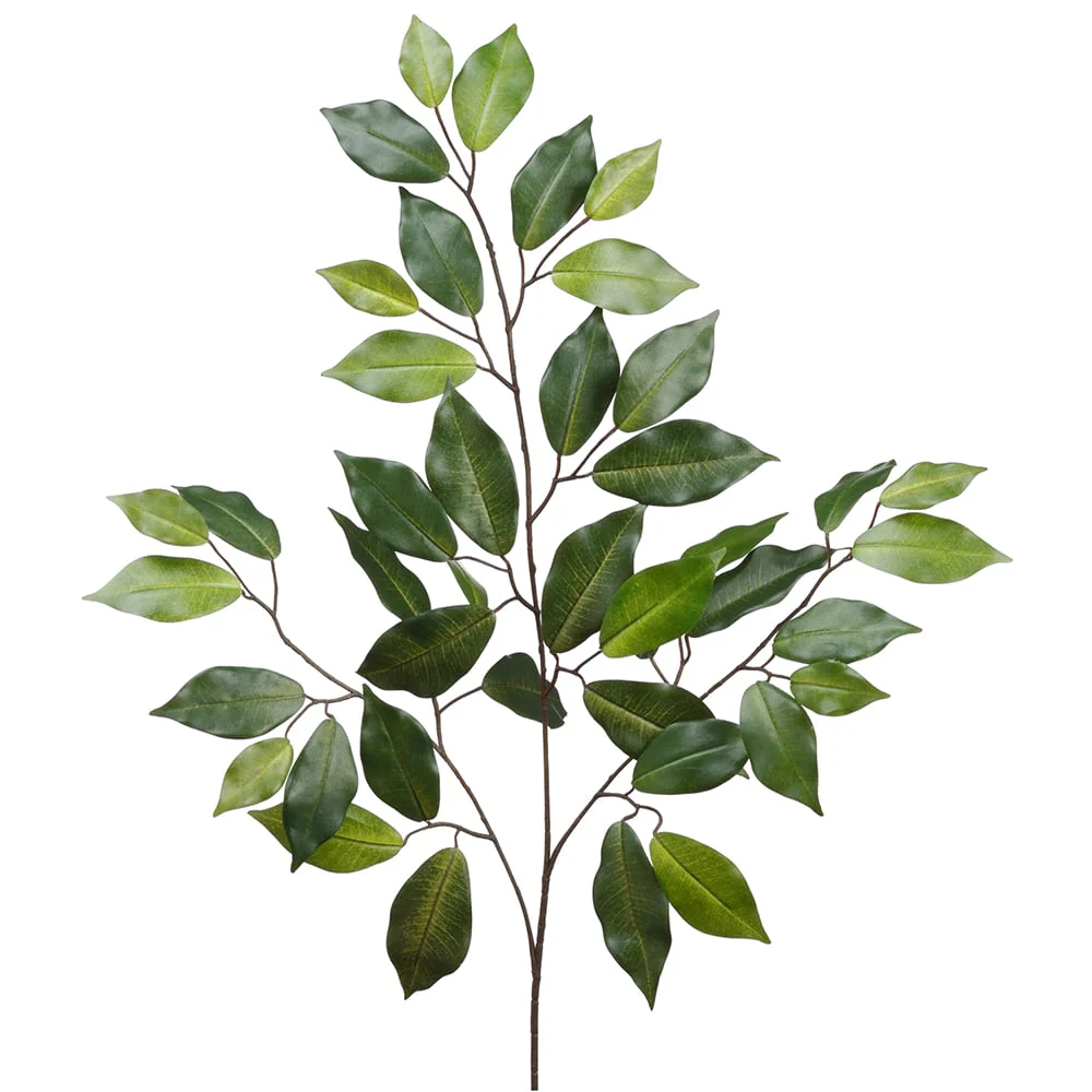 24" Silk Ficus Benghalensis Leaf Stem -2 Tone Green (Pack of 12)