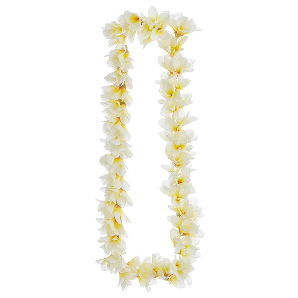 24" Silk Frangipani Plumeria Flower Lei Necklace -Cream/Yellow (Pack of 24)