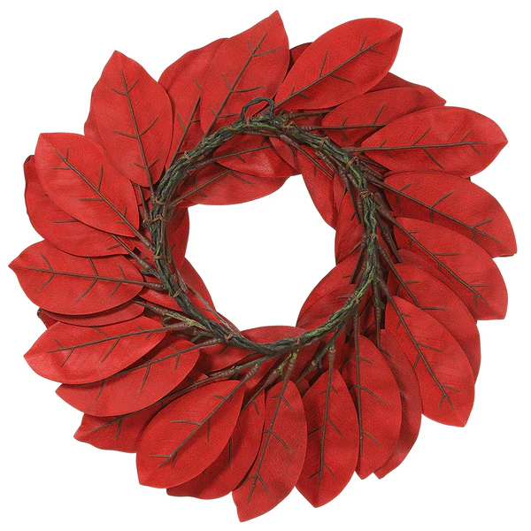 24" Silk Magnolia Leaf Wreath -2 Tone Burgundy (Pack of 2) - Image 2