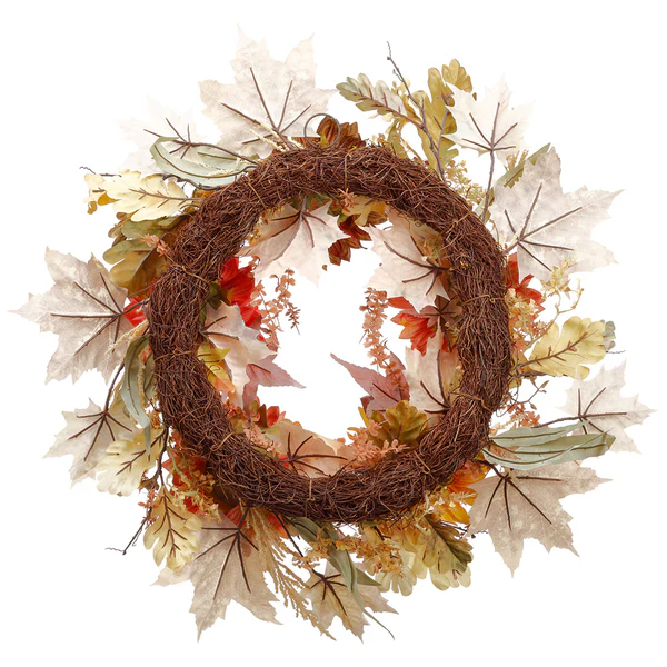 24" Silk Sunflower, Pod & Maple Leaf Wreath -Fall (Pack of 2) - Image 2