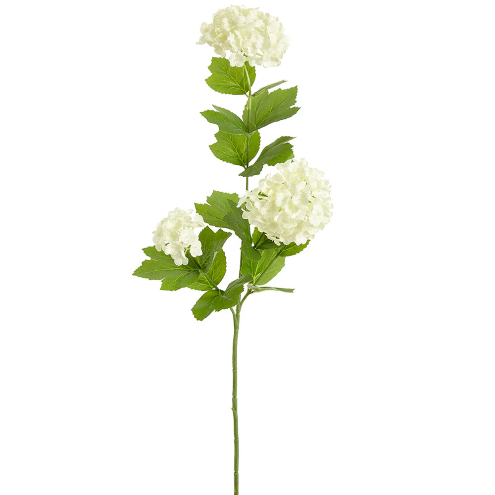 24" Snowball Silk Flower Stem -White (Pack of 12)