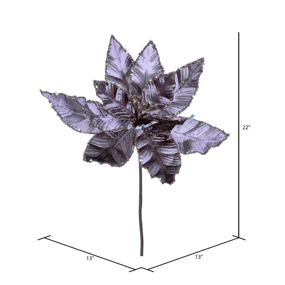 24"Hx13"W Sequin Velvet Artificial Poinsettia Flower Stem -Lavender (Pack of 12) - Image 2