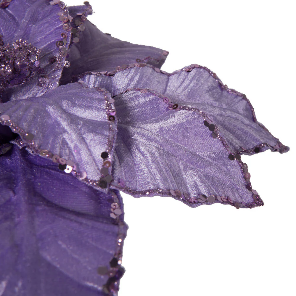 24"Hx13"W Sequin Velvet Artificial Poinsettia Flower Stem -Lavender (Pack of 12) - Image 3