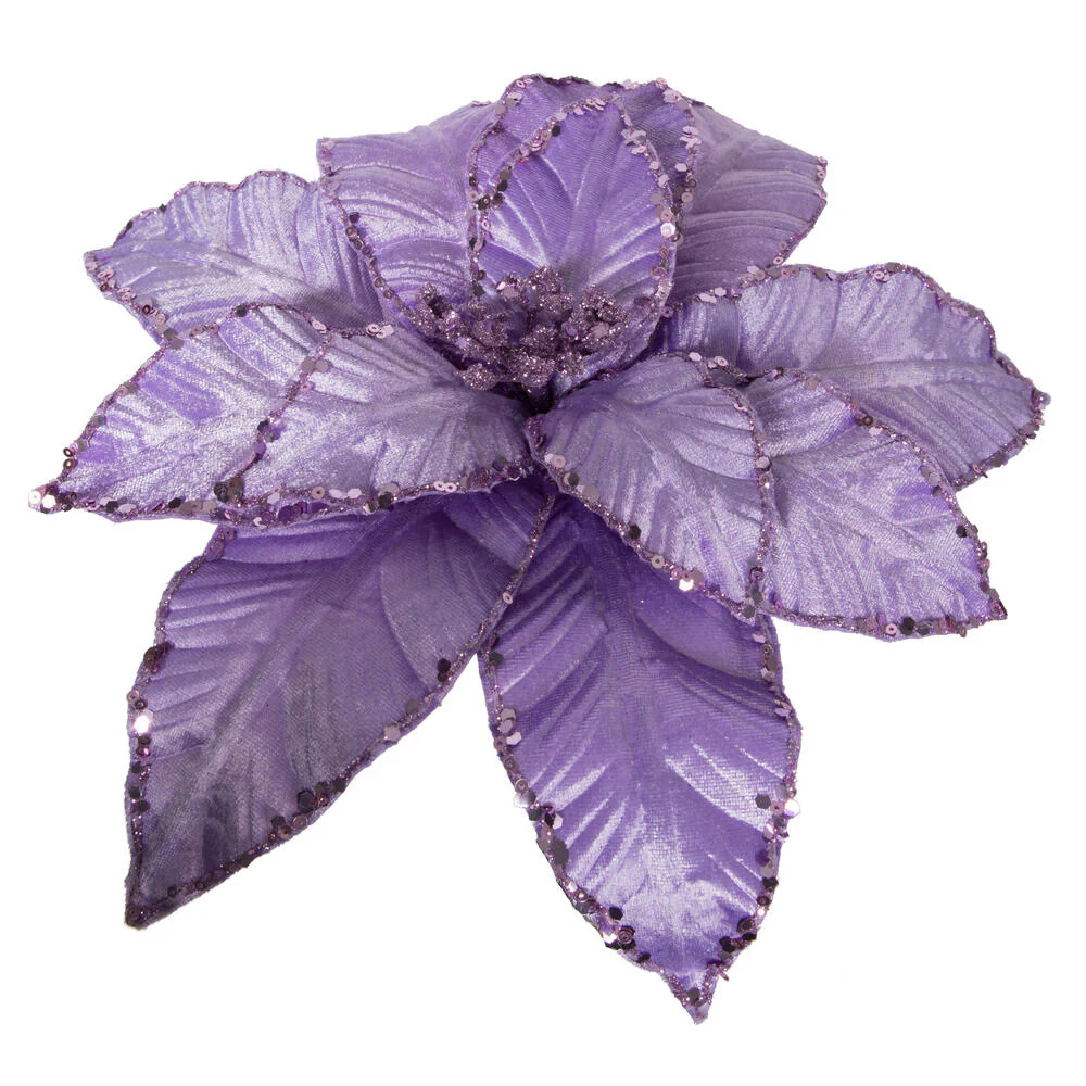 24"Hx13"W Sequin Velvet Artificial Poinsettia Flower Stem -Lavender (Pack of 12) - Image 5