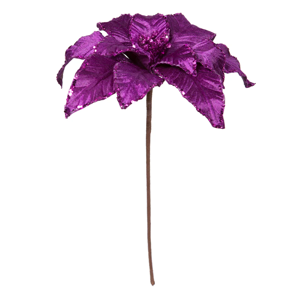 24"Hx13"W Sequin Velvet Artificial Poinsettia Flower Stem -Purple (Pack of 12)