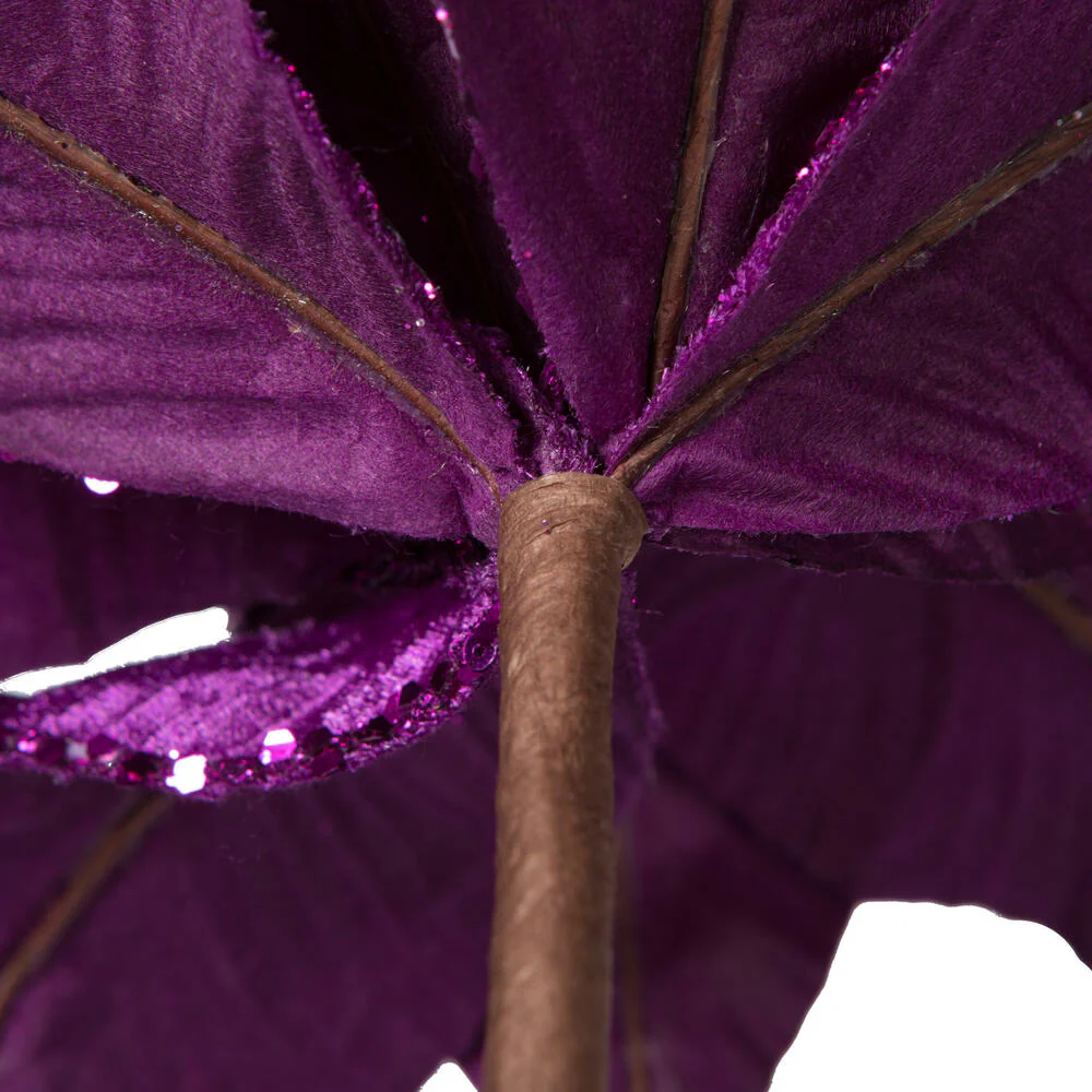 24"Hx13"W Sequin Velvet Artificial Poinsettia Flower Stem -Purple (Pack of 12) - Image 5