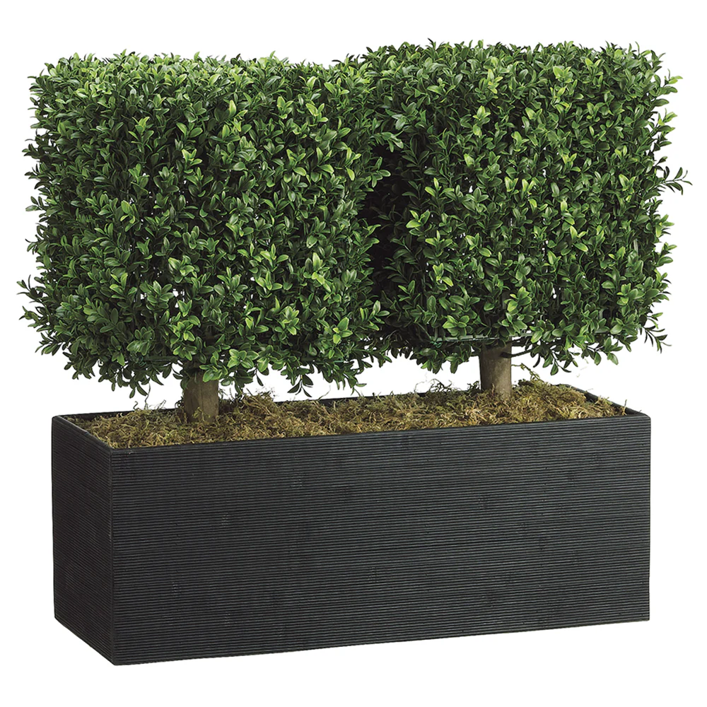 24"Hx26"W Boxwood Artificial Topiary Plant w/Bamboo Container -Green