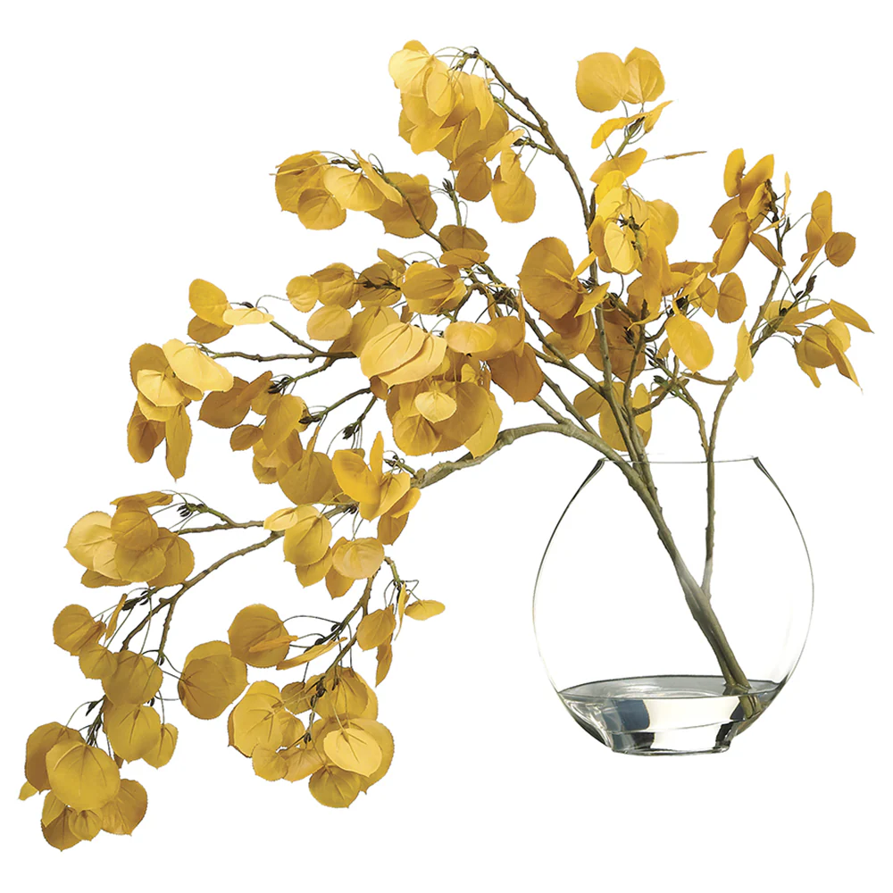 24"Hx29"W Aspen Leaf Silk Plant w/Glass Vase -Yellow