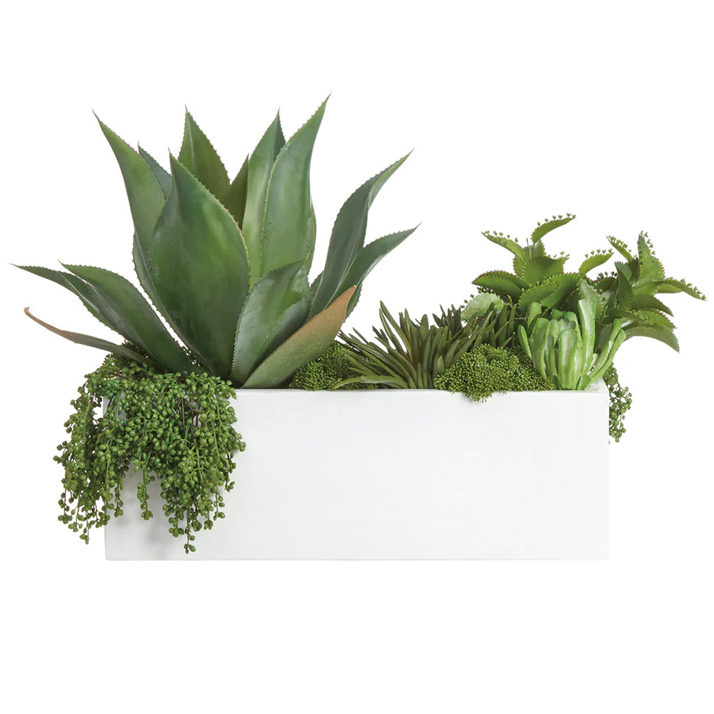 24"Hx32"W Mixed Succulents & Agave Artificial Plant w/Polyresin Planter -Green
