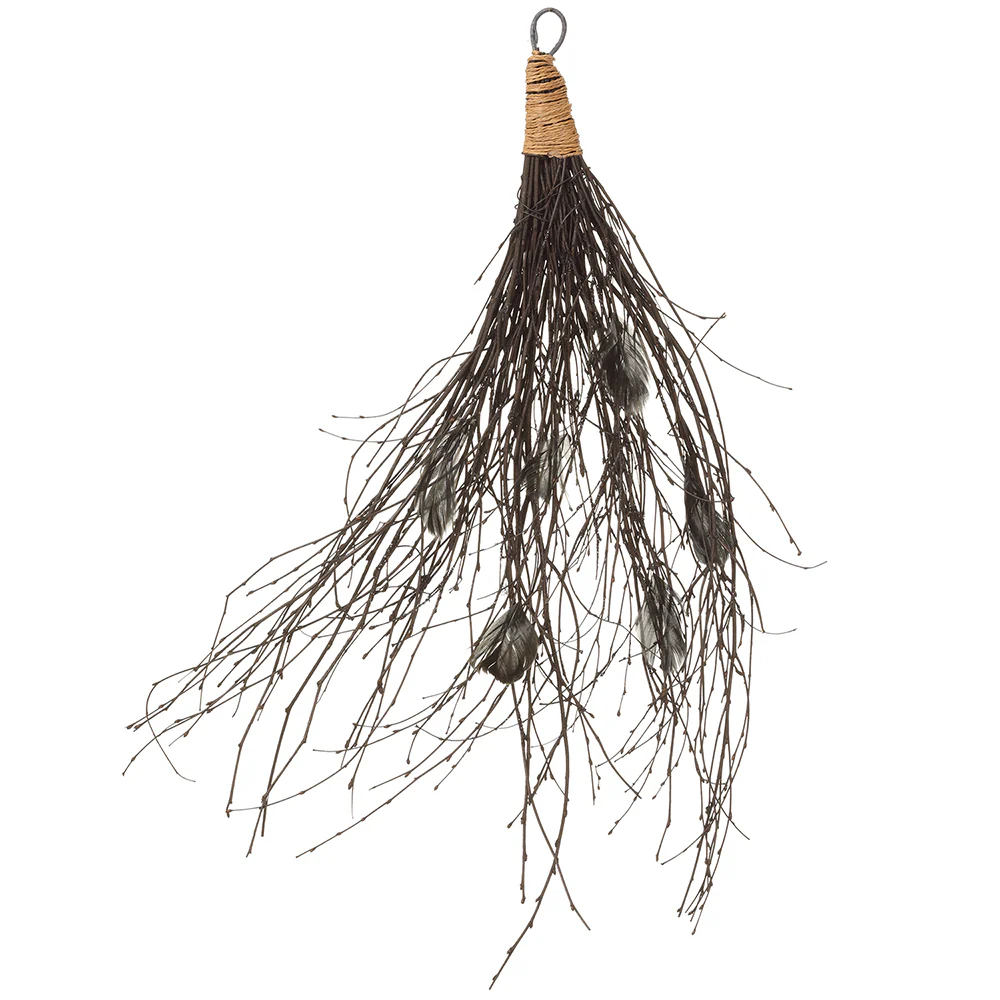25.5" Artificial Twig & Feather Door Swag -Black (Pack of 6)