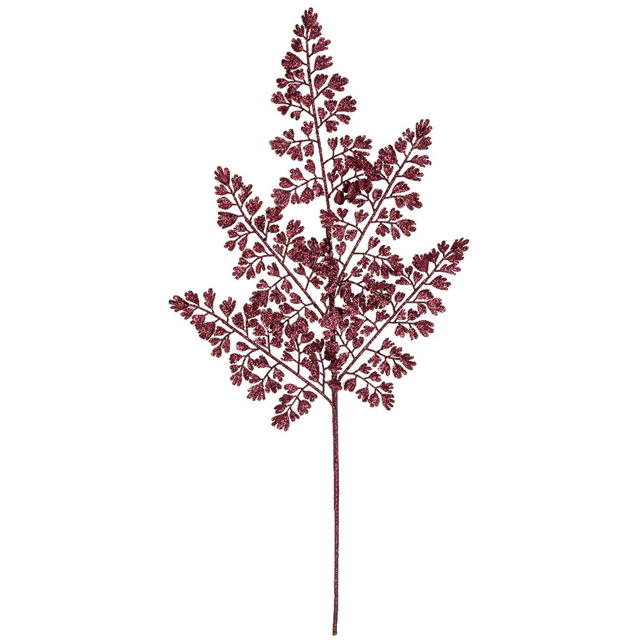 25.5" Glittered Artificial Fern Leaf Stem -Burgundy (Pack of 24)