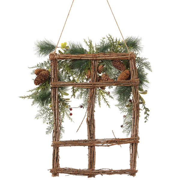 25.6" Artificial Berry, Pinecone & Pine Hanging Window Wreath -Brown/Snow (Pack of 2) - Image 2