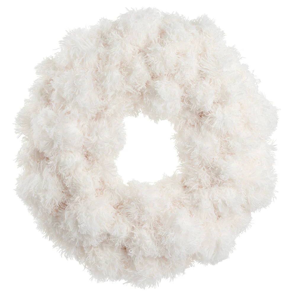 25" Artificial Fur Ball Wreath -White
