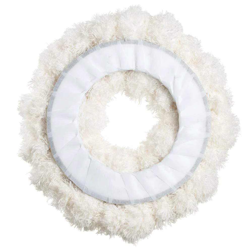 25" Artificial Fur Ball Wreath -White - Image 2