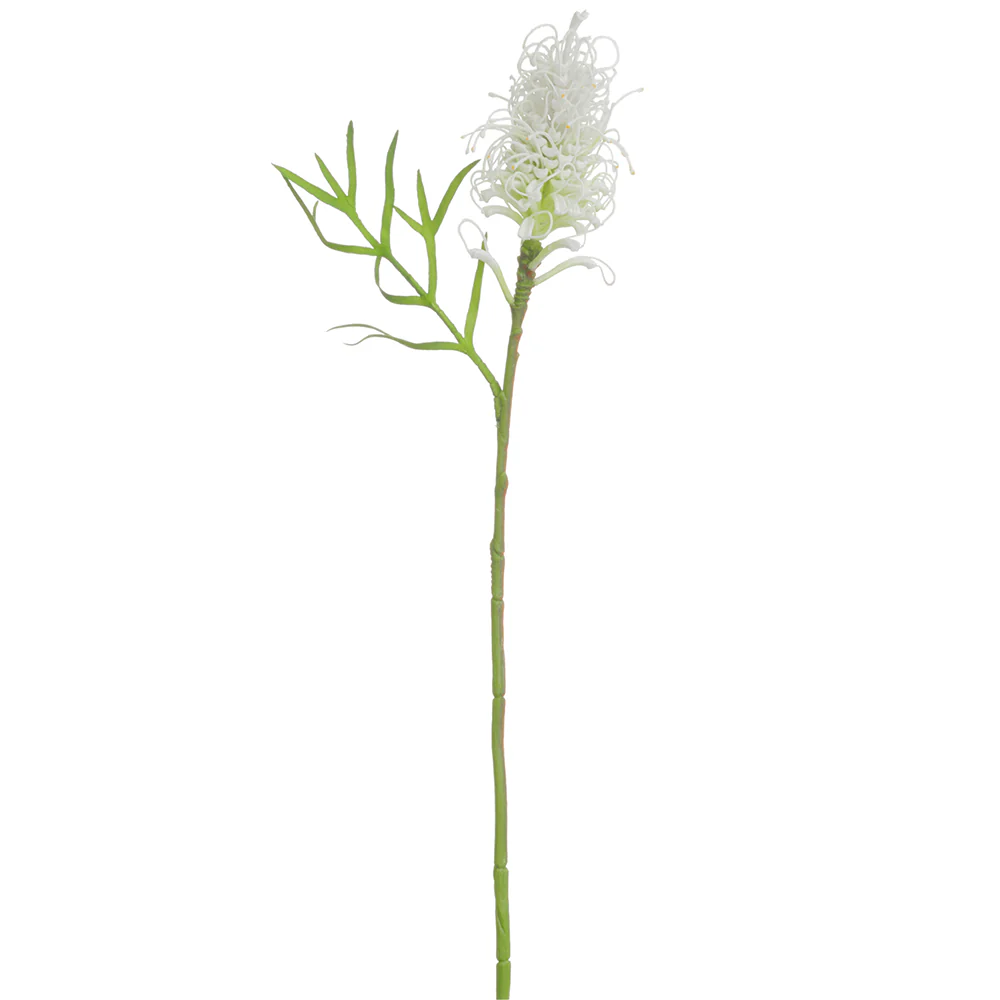 25" Artificial Grevillea Banksia Protea Flower Stem -White/Green (Pack of 12)