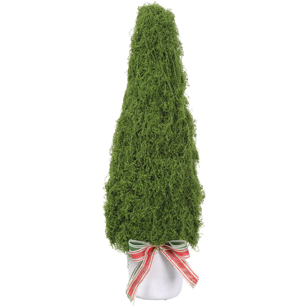 25" Artificial Moss & Bow Cone-Shaped Topiary w/Mgo Planter -Green (Pack of 4)