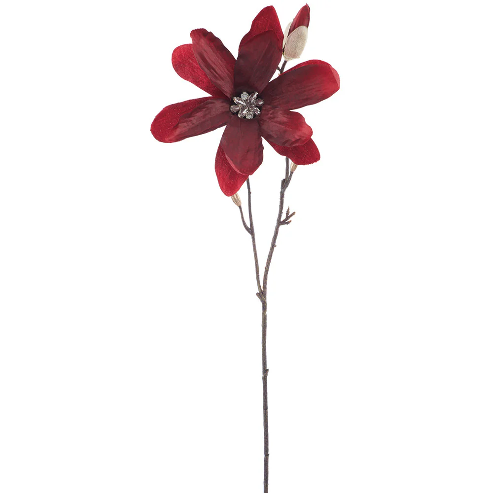 25" Diamond Velvet Artificial Magnolia Flower Stem -Red/Burgundy (Pack of 12)
