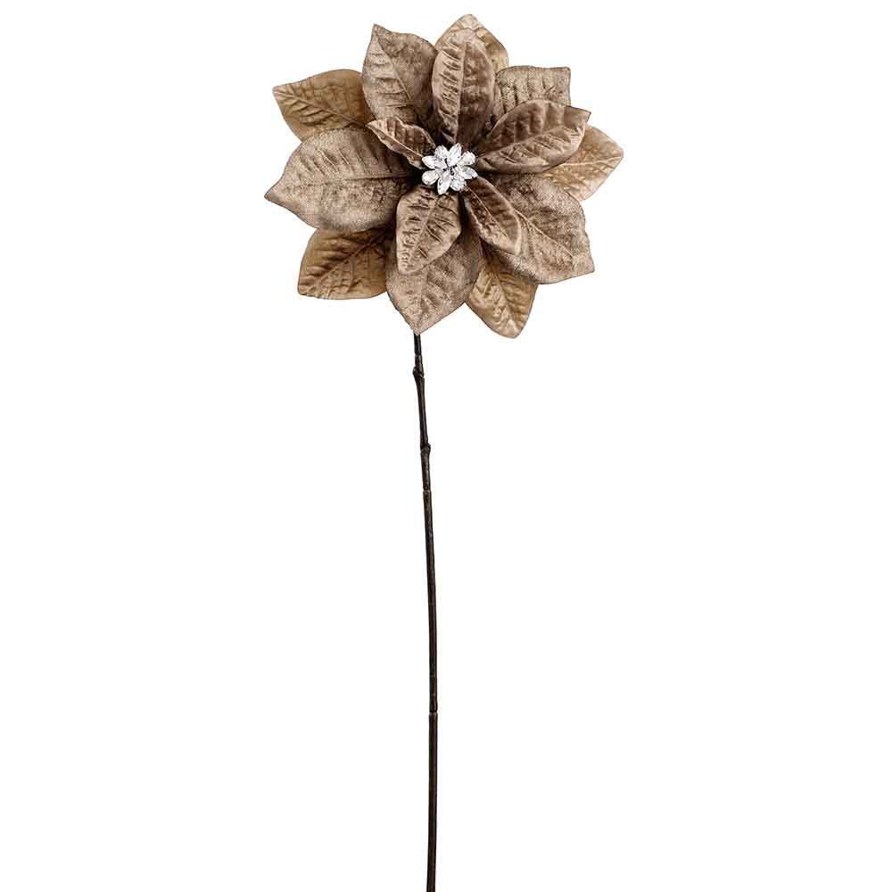 25" Diamond Velvet Artificial Poinsettia Flower Stem -Brown/Green (Pack of 12)