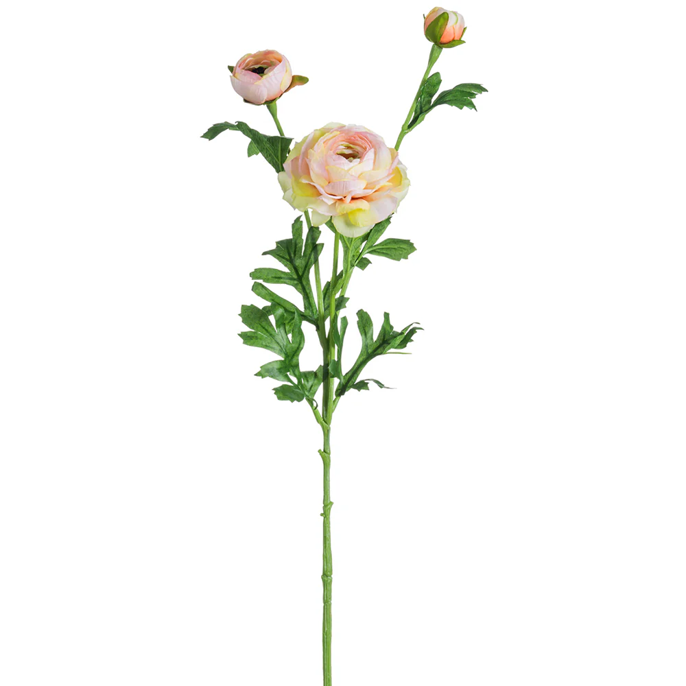 25" Faux Ranunculus Flower Stem -Pink/Yellow (Pack of 12)
