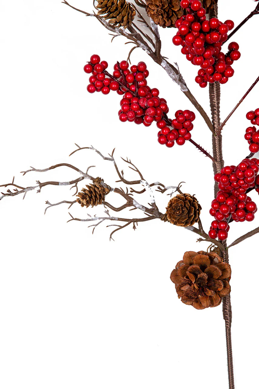 25" Foam Berry & Pinecone Artificial Stem -Red/Brown (Pack of 6) - Image 2