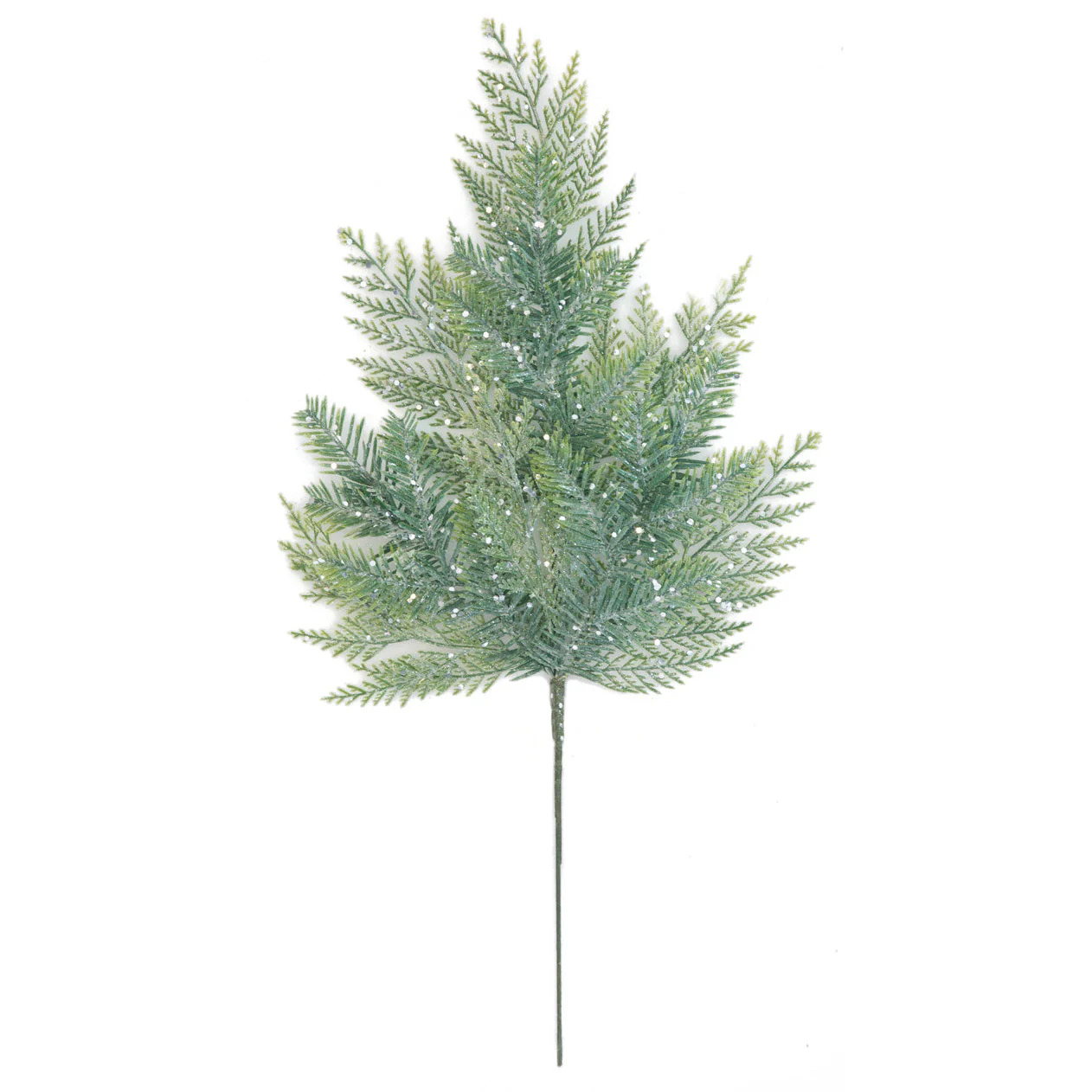 25" Glittered Artificial Cedar Stem -Green/Silver (Pack of 24)