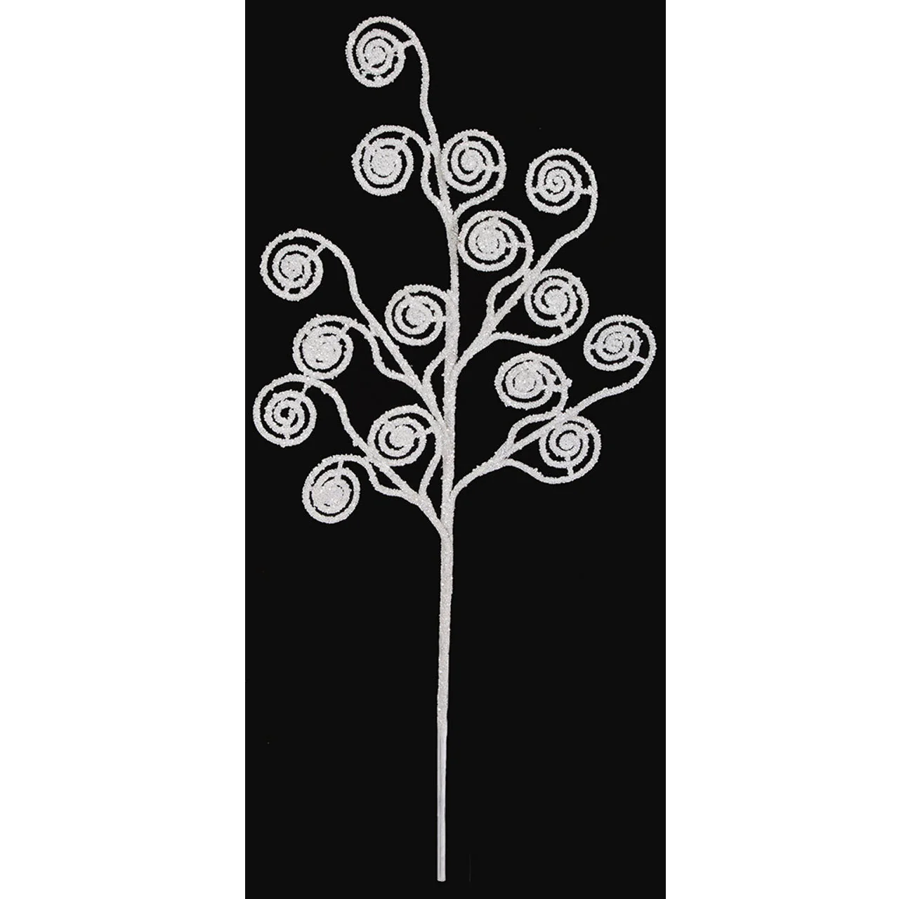 25" Glittered Artificial Curly Stem -White/Silver (Pack of 12)