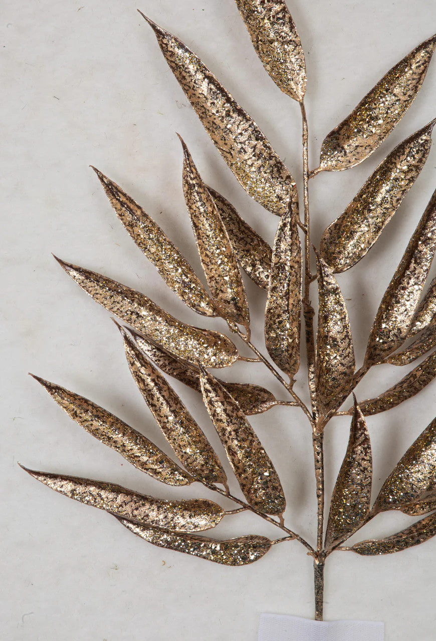 25" Glittered Artificial Eucalyptus Leaf Stem -Gold/Bronze (Pack of 12) - Image 2