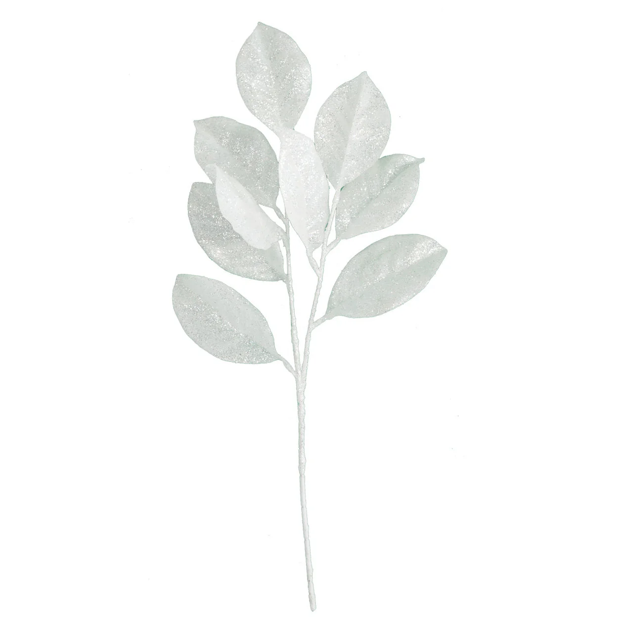 25" Glittered Artificial Magnolia Leaf Stem -White/Silver (Pack of 12)