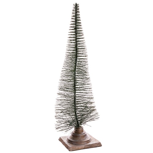 25" Glittered Bottlebrush Pine Artificial Tree w/Base -Green (Pack of 2)