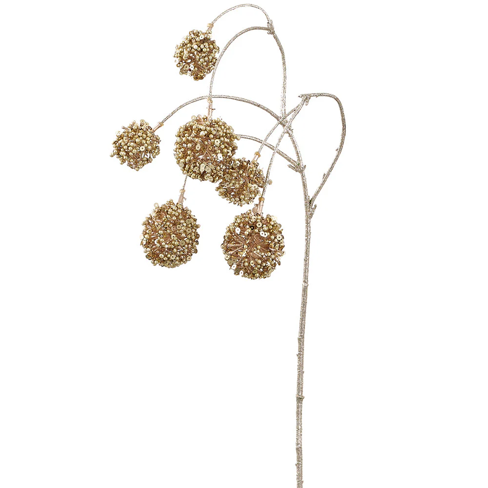 25" Hanging Glittered Allium Artificial Flower Stem -Gold (Pack of 12)