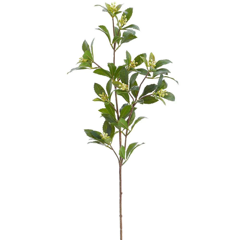 25" Laurel Leaf & Berry Silk Stem -Green/Cream (Pack of 12)