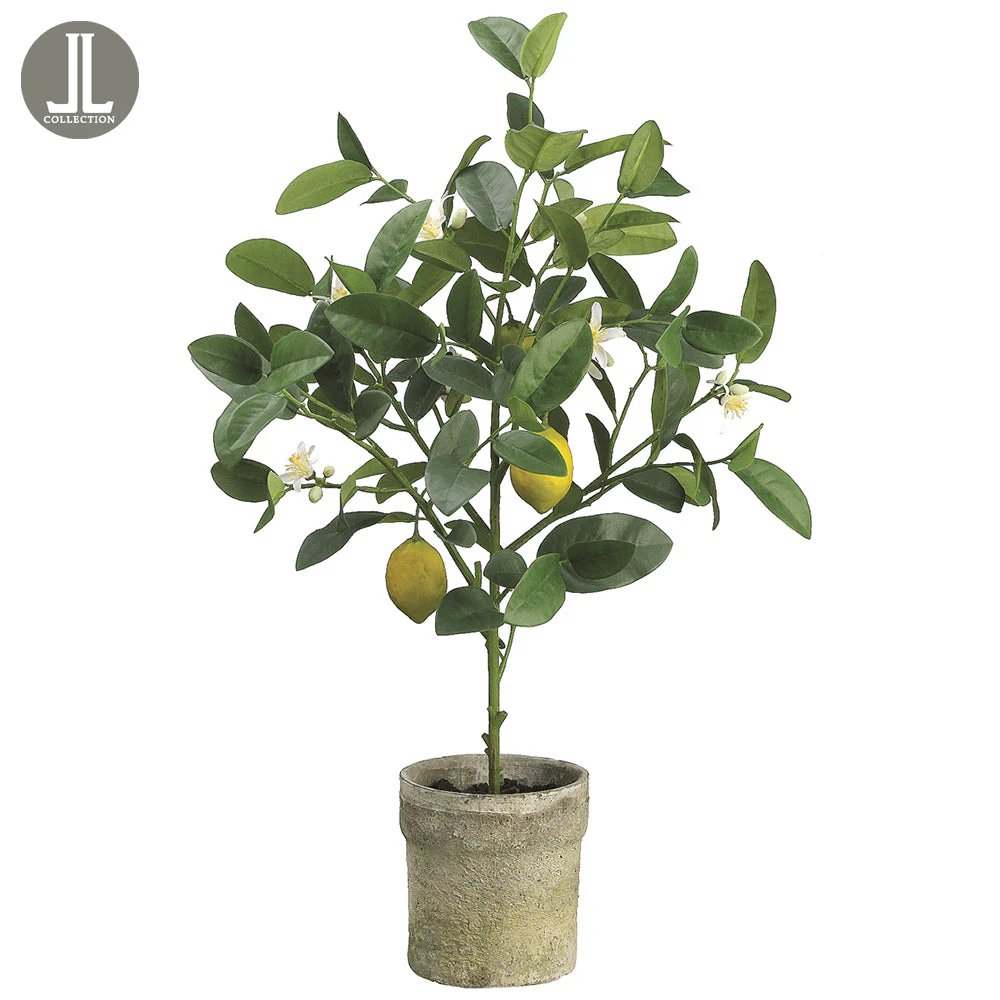 25" Lemon Topiary Silk Fruit Tree w/Clay Pot -Yellow/Green