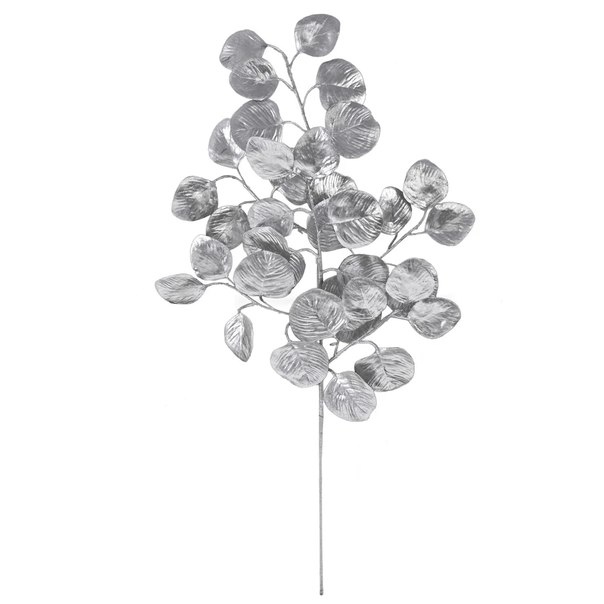 25" Metallic Artificial Silver Dollar Eucalyptus Leaf Stem -Silver (Pack of 24)