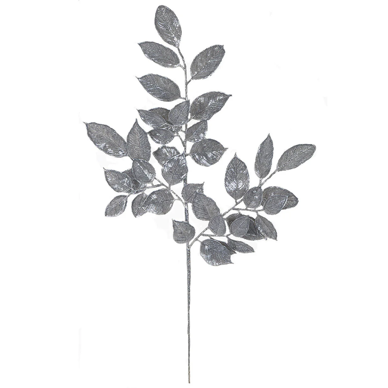 25" Metallic Painted Artificial Salal Leaf Stem -Pewter (Pack of 24)