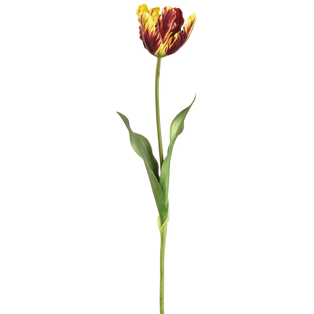 25" Tulip Silk Flower Stem -Burgundy/Yellow (Pack of 12)