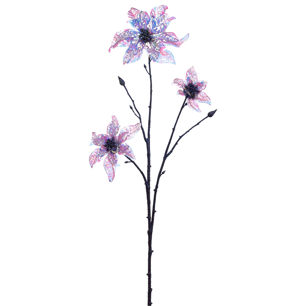 26.4" Artificial Poinsettia Flower Stem -Lavender/Iridescent (Pack of 12)
